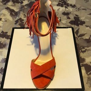 Nine west ankle strap fringed heels